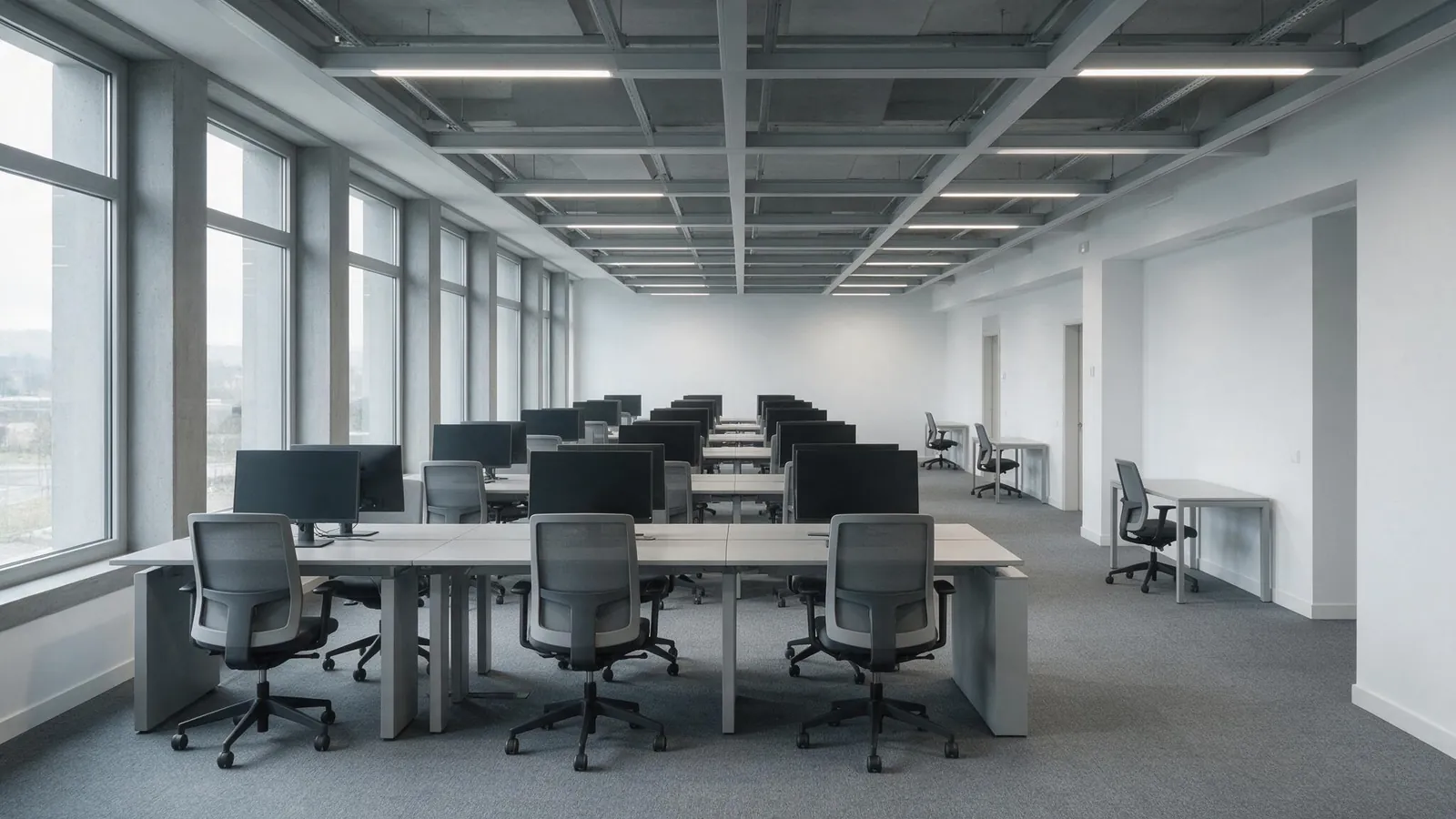 Oficina diáfana con puestos de trabajo limpios en Bilbao